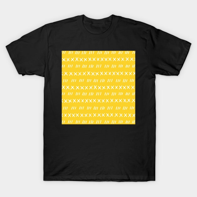 Mustard Yellow and White Hand Drawn Pattern T-Shirt by dreamingmind